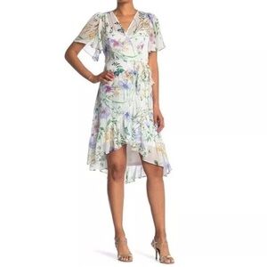 Calvin Klein Floral High-Low Faux Wrap Dress